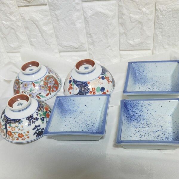 色絵 飯碗3つと小鉢3つ　長期保存未使用　骨董品　食器　茶碗