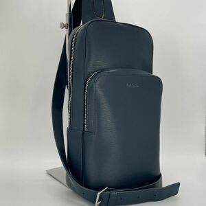  present / unused class Paul Smith Paul Smith shoulder bag body bag diagonal .. men's all leather multi stripe navy navy blue 
