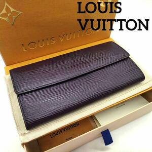 【極美品】ルイヴィトン LOUISVUITTON エピレザー ポルトフォイユ・サラ 長財布 新型 カシス ウォレット wallet 保存箱 メンズ レディース