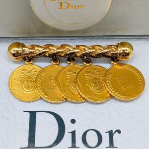【極美品・入手困難】クリスチャンディオール Christian Dior コインブローチ ゴールド 金色 保存箱 セレブ フォーマル 結婚式 記念日 