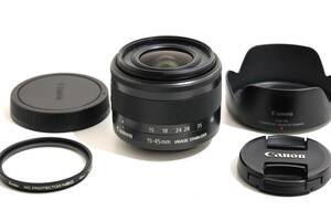 【美品】Canon キャノン EF-M 15-45mm F3.5-6.3 IS STM　純正レンズフード付き