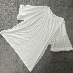 大きいサイズ♪ロール袖シンプル半袖Tシャツオフ白5 L★新品25