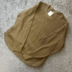 ユニクロ★UNIQLO★ワッフルクルーネック長袖TブラウンM★新品48