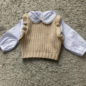 pti my n*petit main* pearl knitted do King tops beige 80* new goods 8
