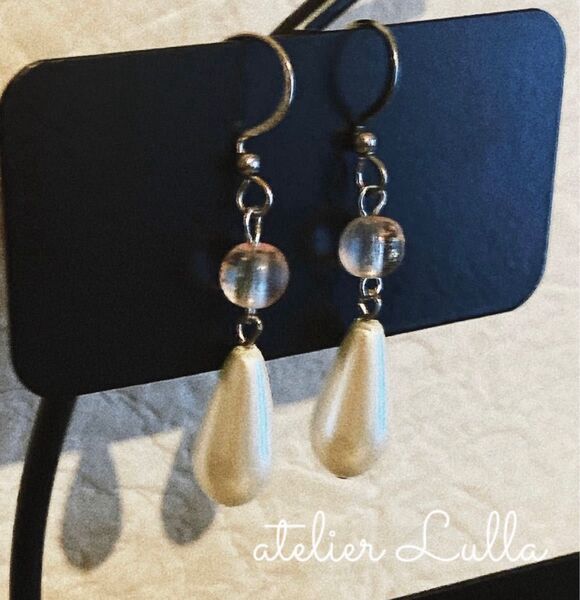 *20【一雫】handmadeピアス/イヤリング ガラスパール 雫 ティアドロップ サージカルステンレス