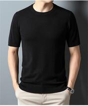 サマーセーター ニットTシャツ 半袖ニット メンズ サマーニット トップス カットソー カジュアル 黒 L_画像2
