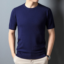 サマーセーター ニットTシャツ 半袖ニット メンズ サマーニット トップス カットソー カジュアル ネイビー 3XL_画像2