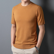 サマーセーター ニットTシャツ 半袖ニット メンズ サマーニット トップス カットソー カジュアル イエロー 3XL_画像2