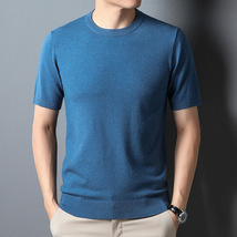 サマーセーター ニットTシャツ 半袖ニット メンズ サマーニット トップス カットソー カジュアル ライトブルー L_画像2