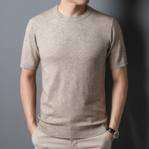 サマーセーター ニットTシャツ 半袖ニット メンズ サマーニット トップス カットソー カジュアル キャメル M_画像2