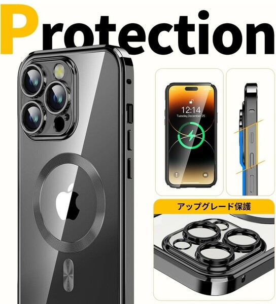 y052908k iPhone14 Pro Max 用 ケース 強化ガラス 衝撃吸収 フルカバー 360°保護 ワイヤレス充電対応 ブラック