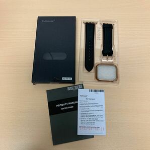 y051008m Fullmosa アップルウォッチ バンド Apple Watch 42 / 44 / 45 mm バンド ピンクゴールド　ブラック 本革 装着簡単 保護ケース付き