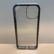 y051418m iPhone 12 Pro Max バンパーケース マグネット装着 背面クリアガラス クリア　全面保護　シルバー_画像3