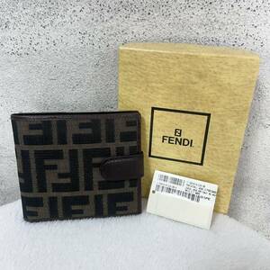 【贅沢品の極み】FENDI フェンディ　折り財布 カードケース　お札ケース　コインケース　ズッカ柄 キャンバス レザー　本革　ブラウン