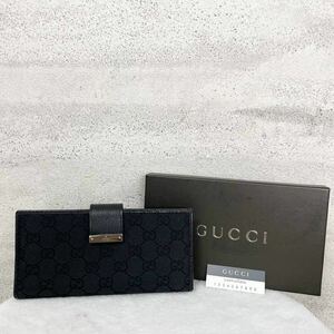 [ новый товар не использовался товар ]GUCCI Gucci длинный кошелек футляр для карточек ячейка для монет .. кейс GG парусина натуральная кожа черный общий рисунок 