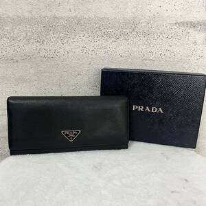 【贅沢品の極み】PRADA プラダ　長財布 カードケース　コインケース お札ケース　三角プレート　レザー　サフィアーノ　ブラック　