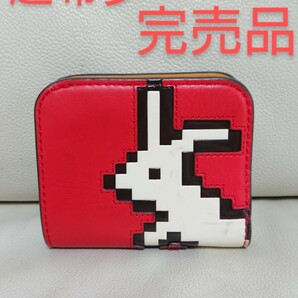 超希少 完売品【Tory Burch トリーバーチ】ラッキーラビット ミニウォレット 折り財布 レザー 紗栄子 うさぎ 赤 レッド