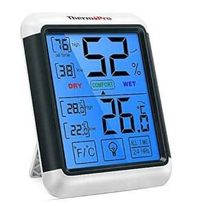 ThermoProサーモプロ 湿度計デジタル 温湿度計室内 LCD大画面温度計 最高最低温湿度表示 タッチスクリーンとバックライト