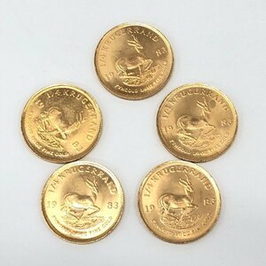 K22　南アフリカ共和国　クルーガーランド金貨　1/4oz　5枚まとめ　総重量42.4g【CEAT6036】