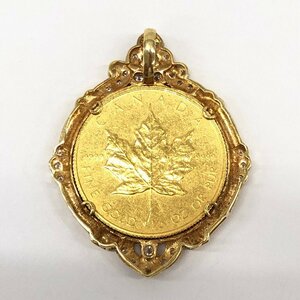 K24IG Canada Maple leaf gold coin 1/2oz 1987 K18 frame attaching pendant top gross weight 21.5g[CEAY9019]