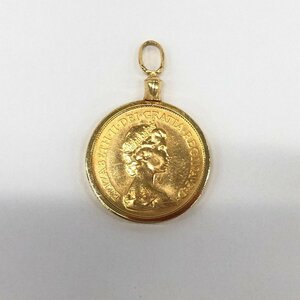 K22 England Sovereign gold coin Elizabeth 2.1982 / K18 frame pendant top gross weight 5.0g[CEAZ9001]