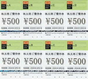 ☆ 送料無料 ☆ クリエイトレストランツ 株主優待券 4000円分（ 500円券×８枚 ) ☆　B