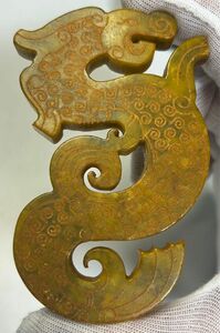 細工彫刻玉龍　竜紋、辰年、 中国玉、縁起物、金運、美術品、中国古玩、お守り、旧家蔵出し、骨董品 置物 龍 中国古美術 玉佩 骨董品