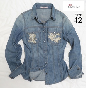 RED VALENTINO(レッドヴァレンティノ)レディース レース刺繍デニムシャツ42サイズ ★MADE IN ITALY★