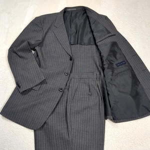 1 jpy * rare extra-large size BE8 185cm* GEAR gear men's suit setup jacket pants single gray stripe 3 button unlined in the back 