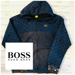 ヒューゴボス　HUGO BOSS L 裏起毛　ツートーン　スウェット　フルジップパーカー　ブラック×ネイビー