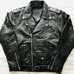  original leather L tag attaching unused belt attaching double rider's jacket real leather leather jacket black 
