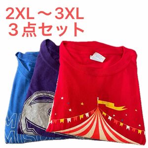 【US古着】3点セット 2XL〜3XL Tシャツ 半袖 プリント メンズ レディース 大きいサイズ まとめ売り セット売り