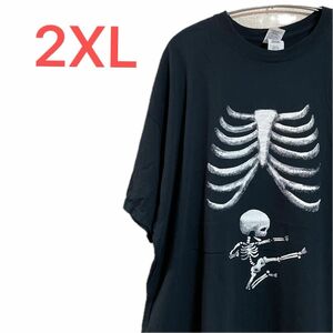 【US古着】ブラック 2XL Tシャツ 半袖 レギュラー プリント メンズ レディース 大きいサイズ オーバーサイズ