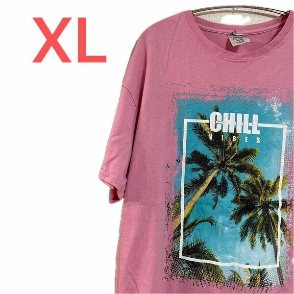 【US古着】ピンク XL Tシャツ 半袖 レギュラー プリント メンズ レディース 大きいサイズ オーバーサイズ