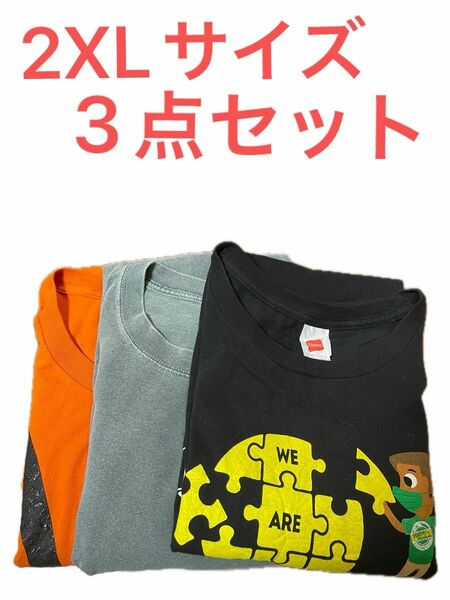 【US古着】3点セット2XL Tシャツ 半袖 プリント メンズ レディース 大きいサイズ まとめ売り セット売り