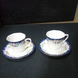 HOYA CHINA ホヤ カップ&ソーサー2客セット 金彩 花紋様 カップ口径約8cm ソーサー直径約15cm 0507