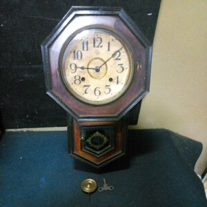 古時計 柱時計 掛時計 振り子時計 ボンボン時計 ゼンマイ式 八角 メーカー不明 約48×30cm 厚さ約11cm 昭和レトロ ジャンク AD-25