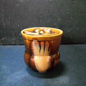 茶道具 建水 茶こぼし 水器 陶器製 蓋付き 窯元不明 口径約13cm 高さ約15cm AD-30 