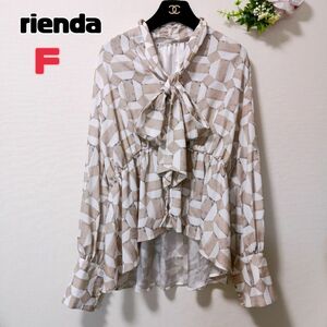 rienda ボウタイペプラムBLS オフィスカジュアル ブラウス 長袖 リボン ブラウス カットソー