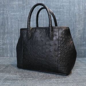 １円スタート オーストリッチ フルポイント ミニバッグ ハンドバッグ ダチョウ genuine ostrich 駝鳥 エキゾチックレザー 1スタ ブラック