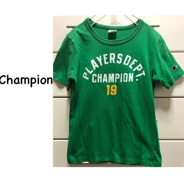【送料込み】　Champion 英字　ナンバリング　コットン　半袖　Tシャツ　M グリーン　緑　チャンピオン　半袖Tシャツ　レディース