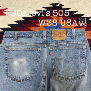 90s levi's 505 W38 USA made 90 period Levi's America made red character patch USED old clothes Denim jeans inspection ) 501 red ear 66 BIGE XX