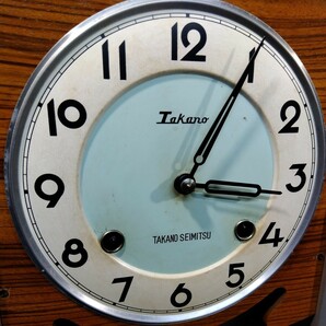 コレクター放出品 可動 タカノ時計 高野精密工業 昭和レトロ ゼンマイ式 手巻き ネジ巻 壁掛け時計 振り子時計の画像6