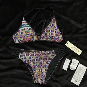 美品 ROXY ロキシー クイックシルバー ビキニ Quiksilver レディース 水着 ホルターネック バッククロス 上下セット セパレート エスニック