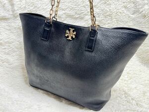 即決★TORY BURCH★ チェーン レザートートバッグ トリーバーチ ターンロック ブラック　本革 鞄