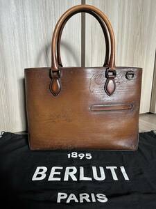 定価50,7万 Berluti Toujours Scritto Leather Tote Bag ベルルッティ トゥジュール トートバッグ スクリットレザー カカオブラウン 美品