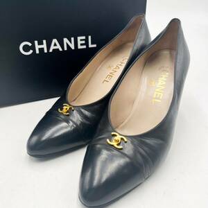 シャネル CHANEL パンプス ヒール 靴 ココマーク ターンロック レザー 革 ブラック 黒　36 1/2 23.5cm 箱付き
