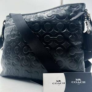 1円 【未使用に近い】コーチ COACH ショルダーバッグ ペブルレザー シボ革 ブラック 黒 オプアート メンズ レディース