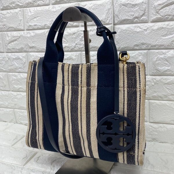 TORYBURCH トリーバーチ 2way ショルダー ハンドバッグ チャーム トートバッグ レディース キャンバス レザー
