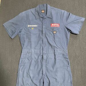 ディッキーズ つなぎ 半袖 カバーオール Dickies 半袖 作業着 ネイビー 濃紺 身長175㎝前後 MOTUL ブレンボ スカル ワッペン付